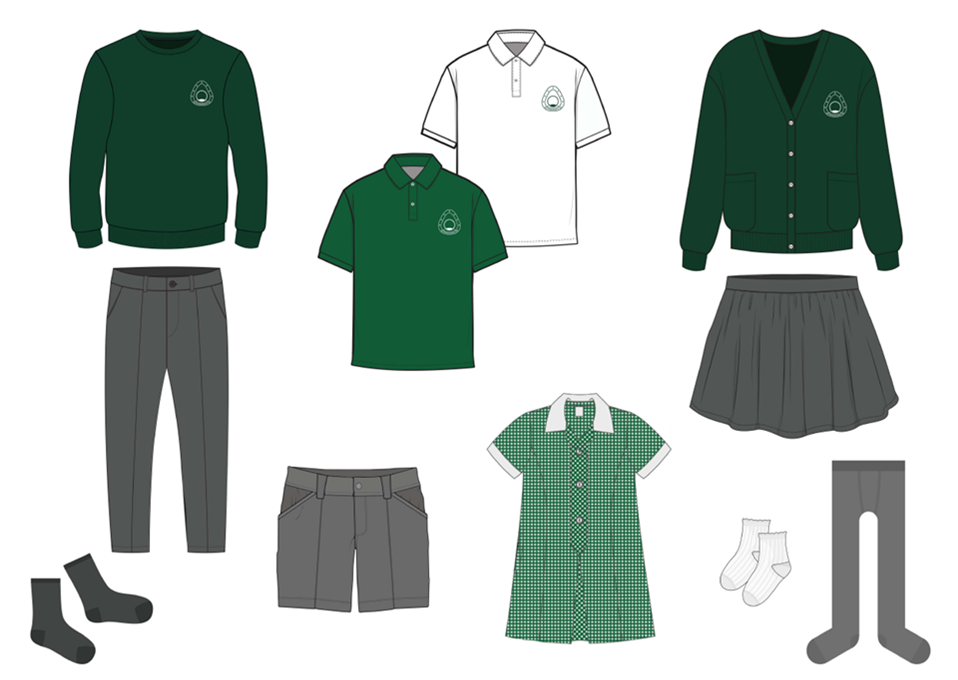 Illustrations of main school uniform items